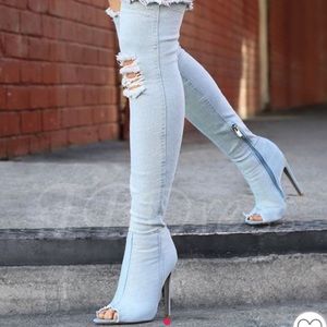 Blue jean thigh high Fashionova boots